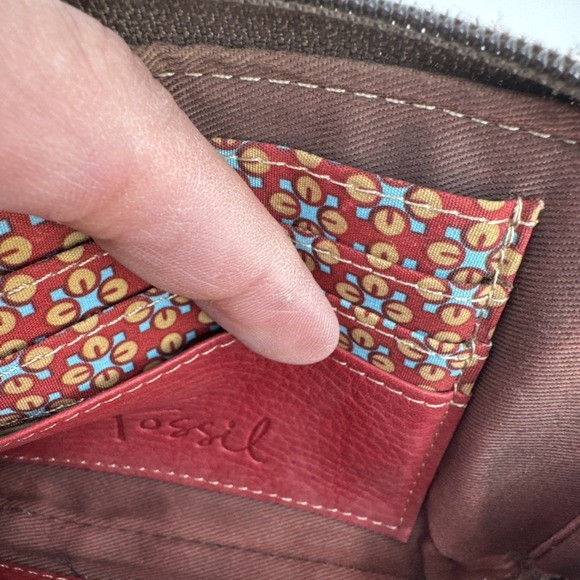 Floral Print Leather Fossil Wristlet Holder Wallet Card Holder VTG Hippie Boho - Picture 4 of 8